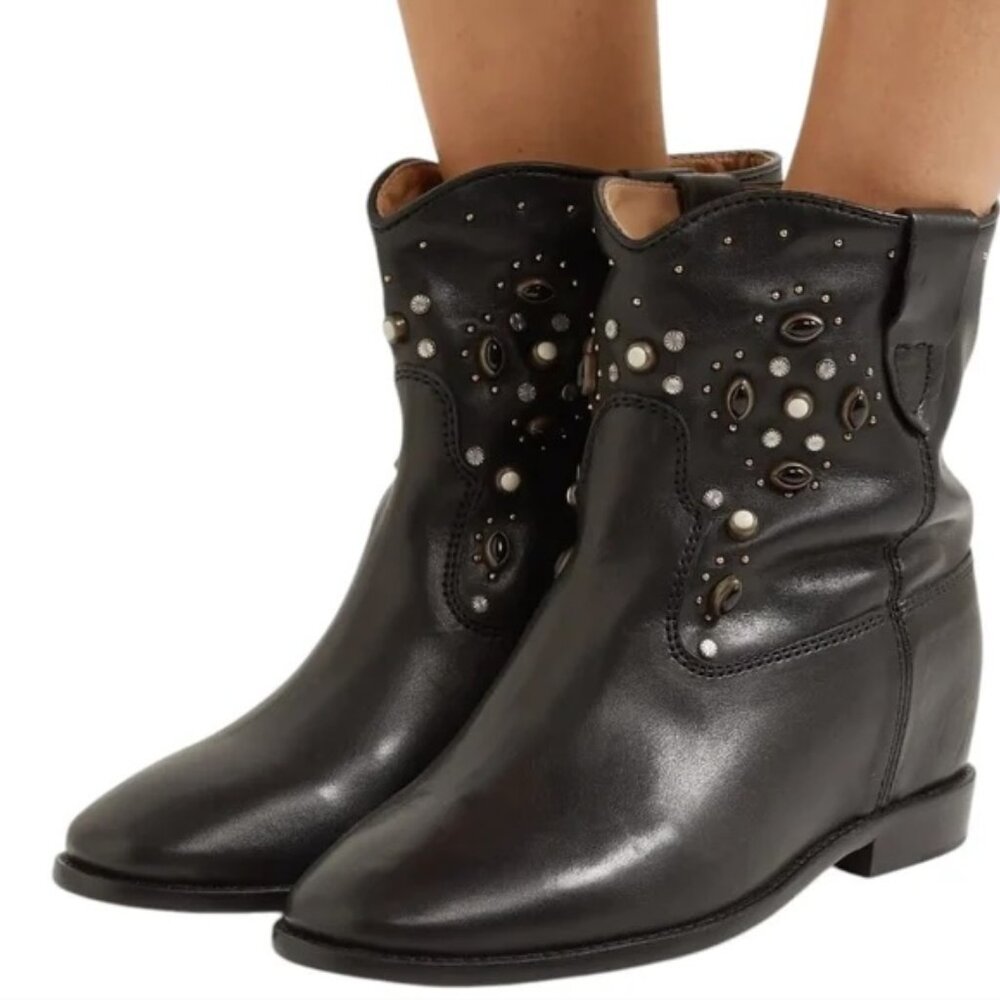 Isabel Marant Cluster Anke Boots 39 Black Leather Studded - Picture 9 of 9